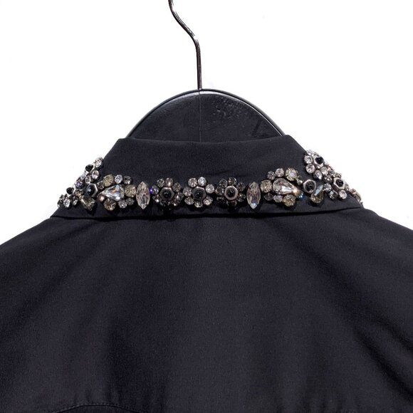 Prada Black Cotton Shirt with Crystals Embellished Collar - Picture 5 of 10